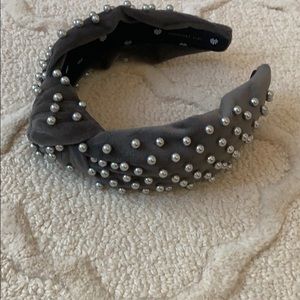 Lele Sadoughi grey velvet with pearls headband